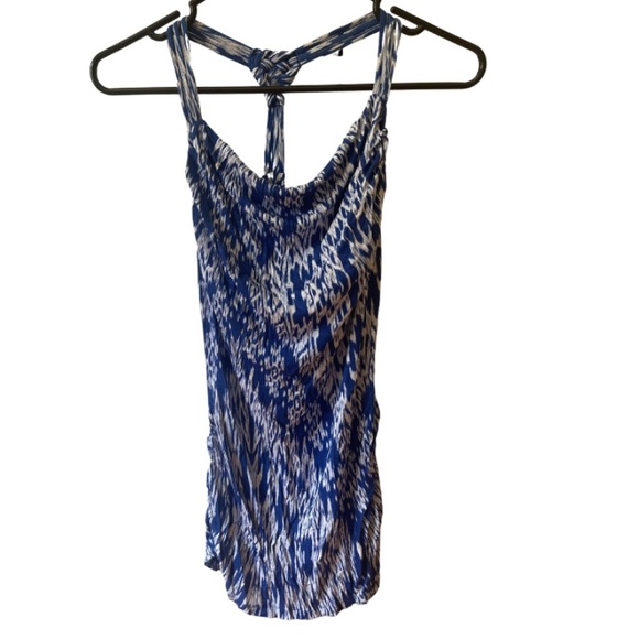 Banana Republic Racerback Blue and White Pattern Tank Top with Built In Bra - Picture 5 of 7